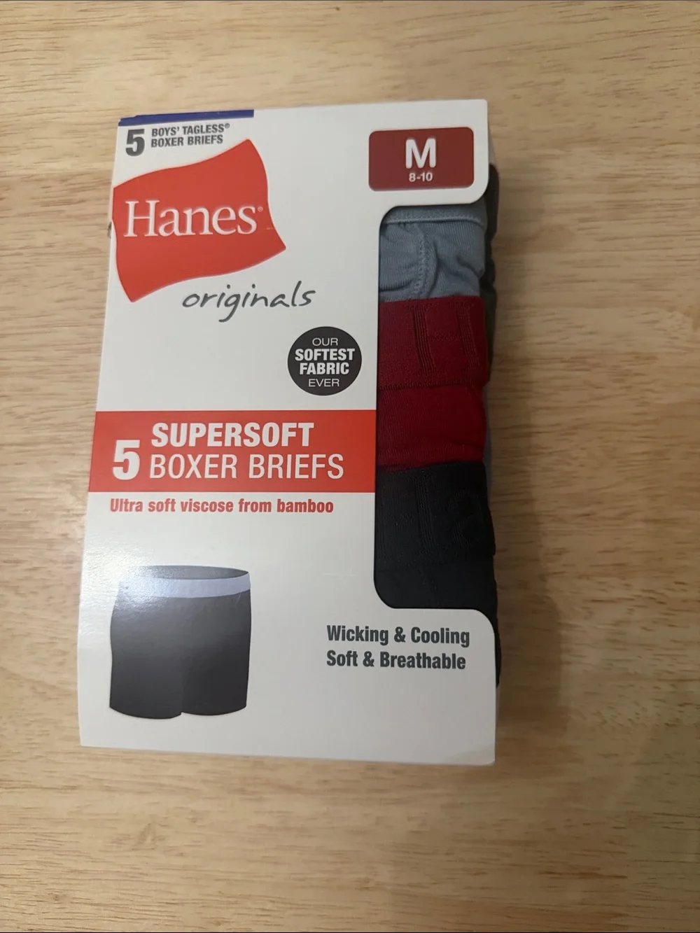 Hanes Originals Boy’s Supersoft Boxer Briefs - Grey, Red, Black (M) Brand new!